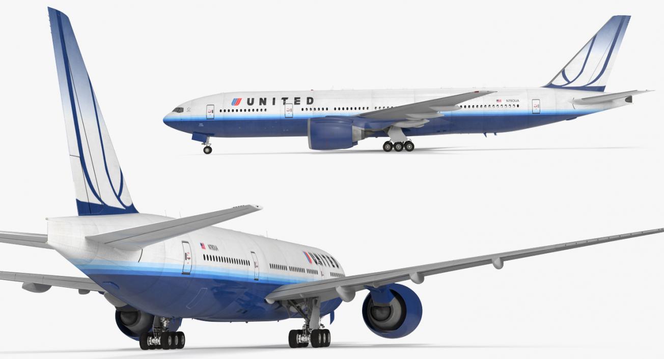 Boeing 777 200ER United Airlines Rigged 3D model