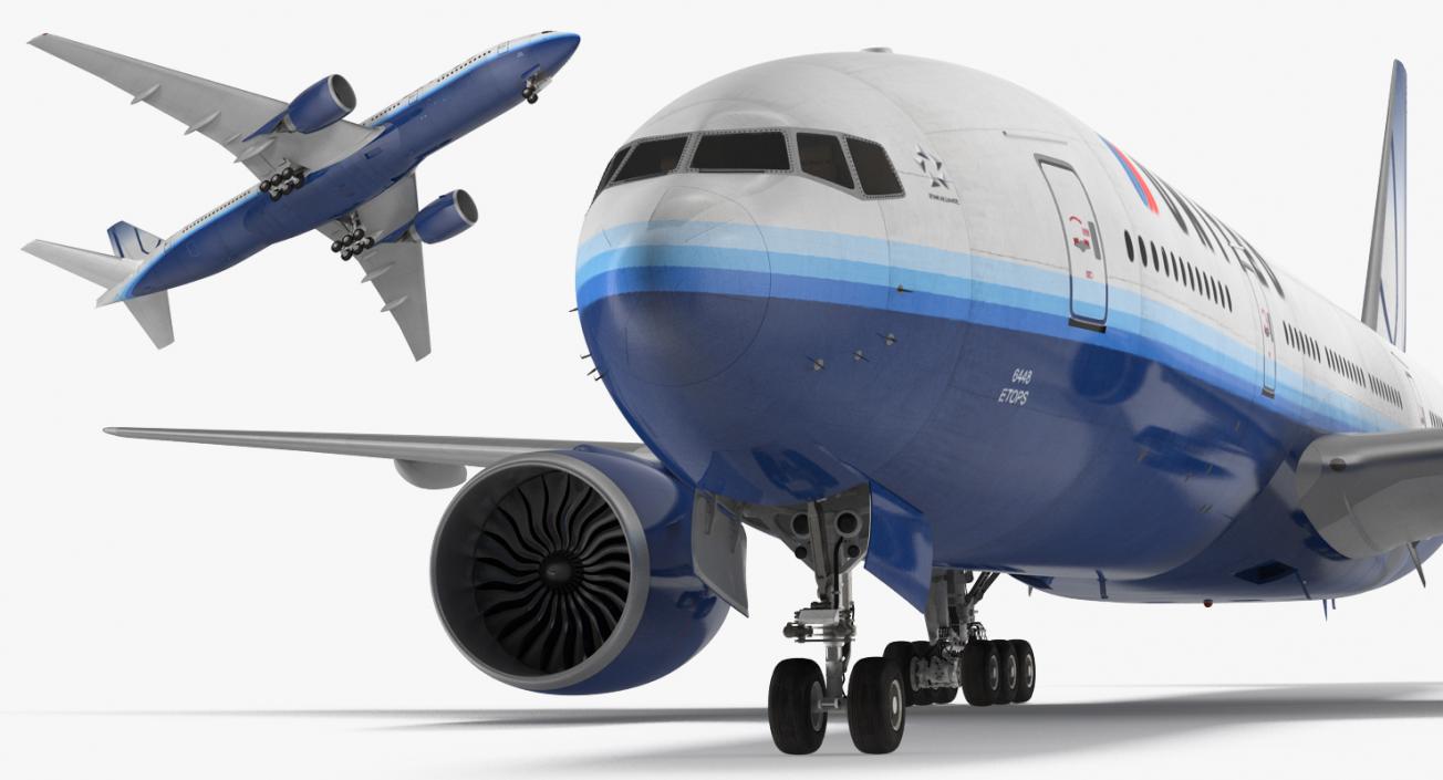 Boeing 777 200ER United Airlines Rigged 3D model