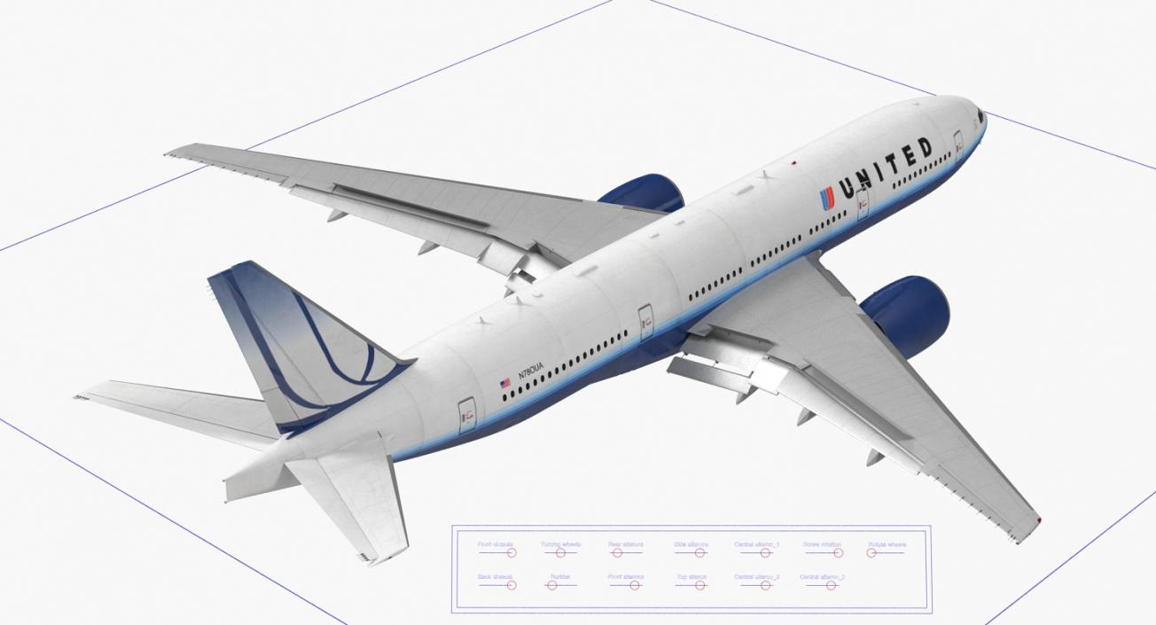 Boeing 777 200ER United Airlines Rigged 3D model