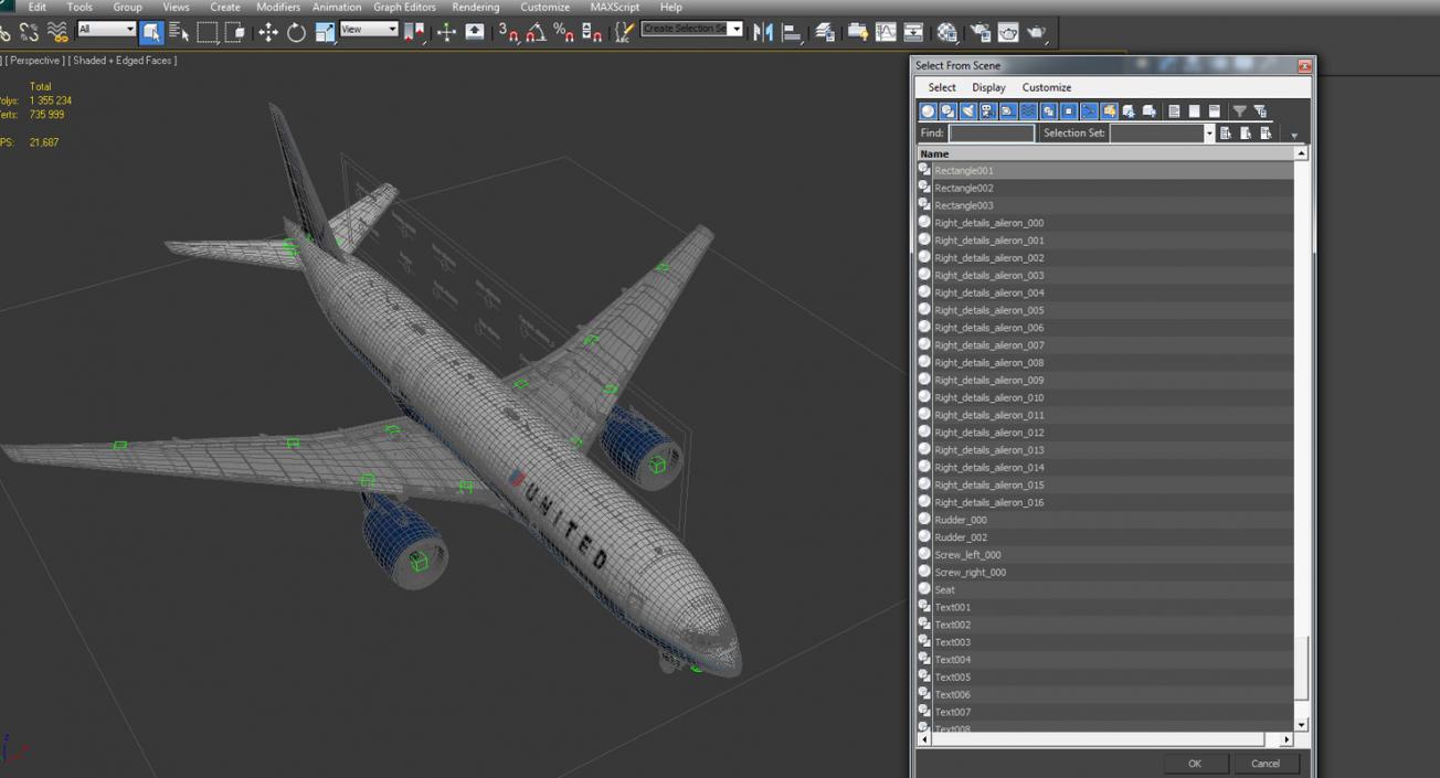 Boeing 777 200ER United Airlines Rigged 3D model