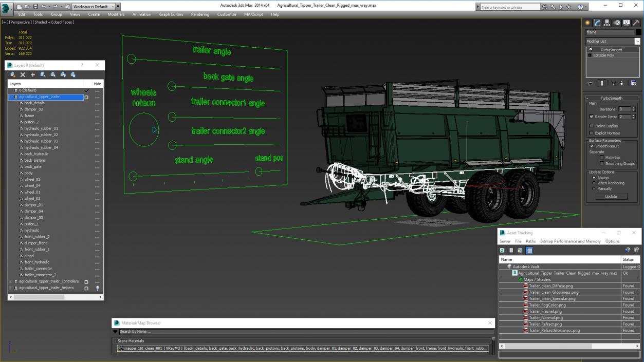 3D model Agricultural Tipper Trailer Clean Rigged