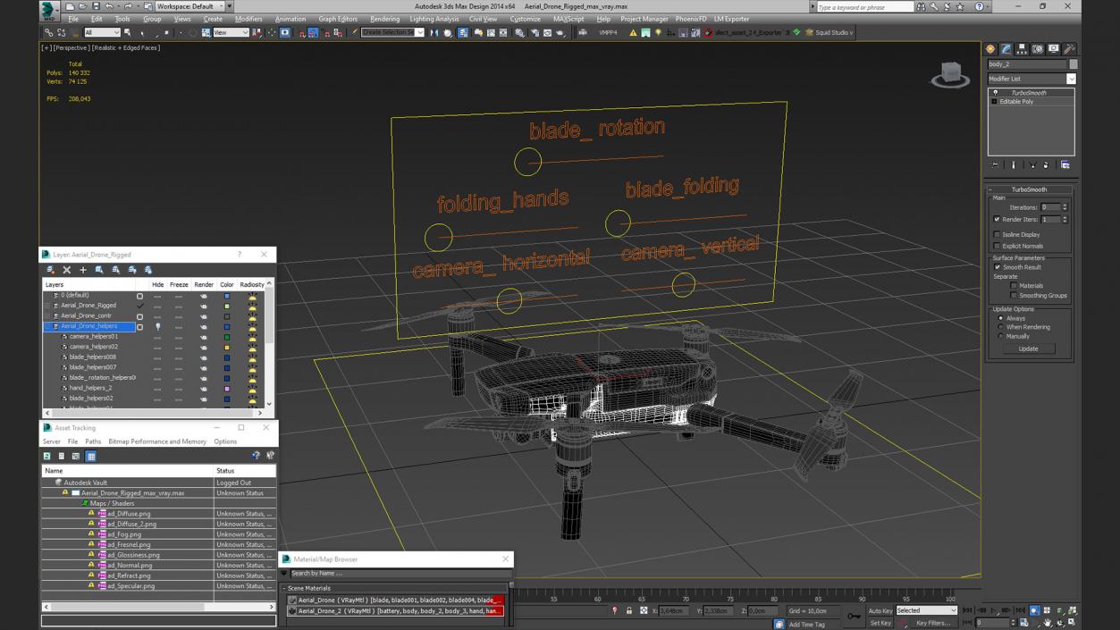 Aerial Drone Rigged 3D model