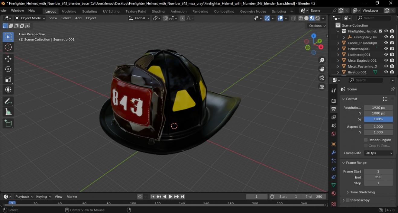 Firefighter Helmet with Number 343 3D model