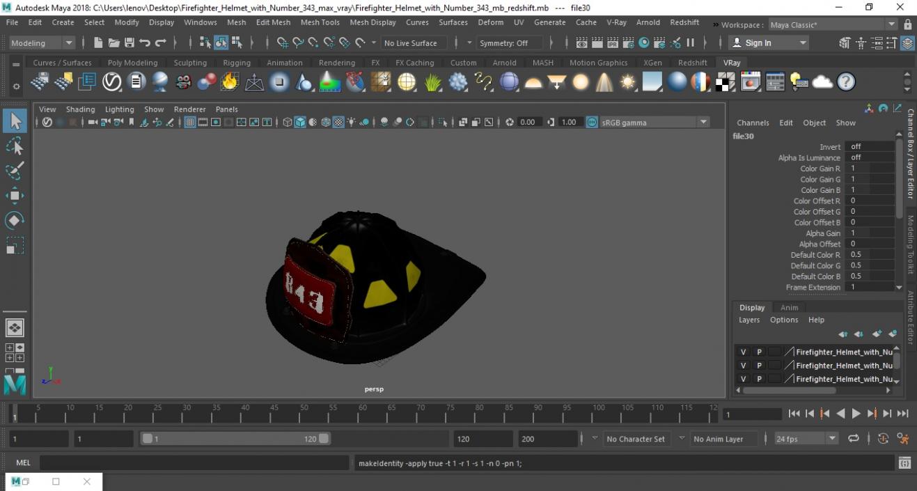 Firefighter Helmet with Number 343 3D model