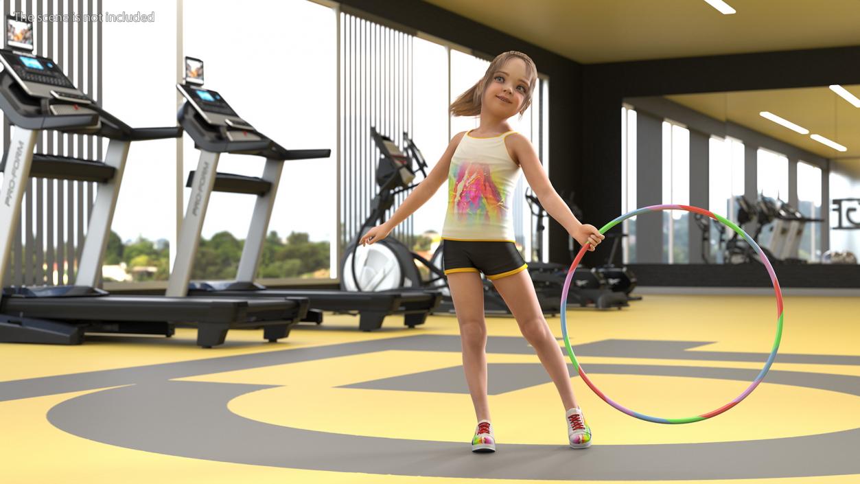 3D Sport Style Girl Child with Hoop Rigged for Cinema 4D model