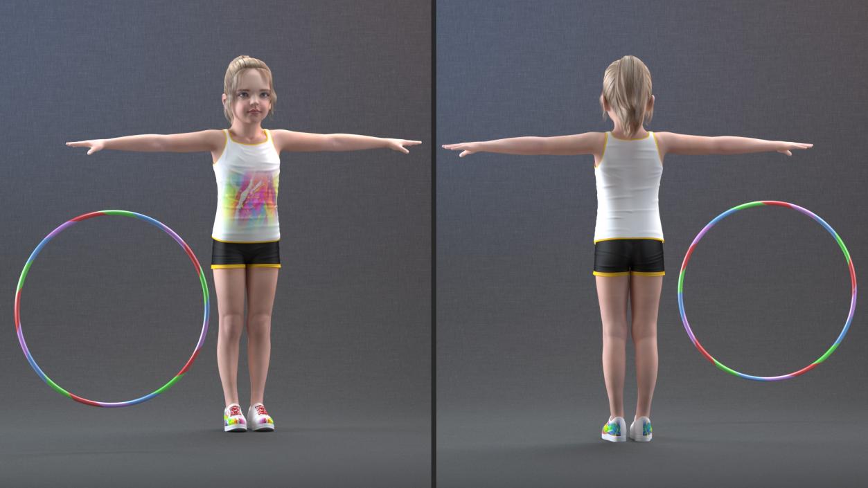 3D Sport Style Girl Child with Hoop Rigged for Maya model