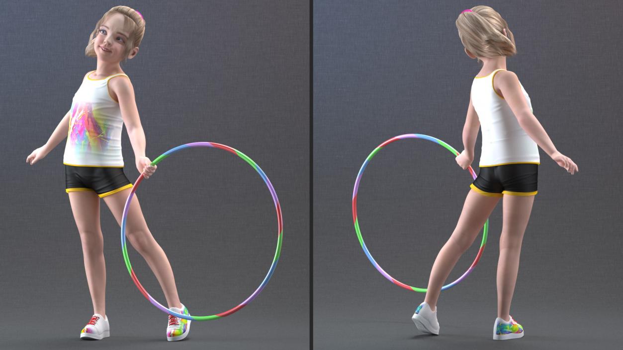 3D Sport Style Girl Child with Hoop Rigged for Maya model