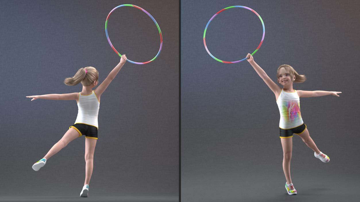 3D Sport Style Girl Child with Hoop Rigged for Maya model