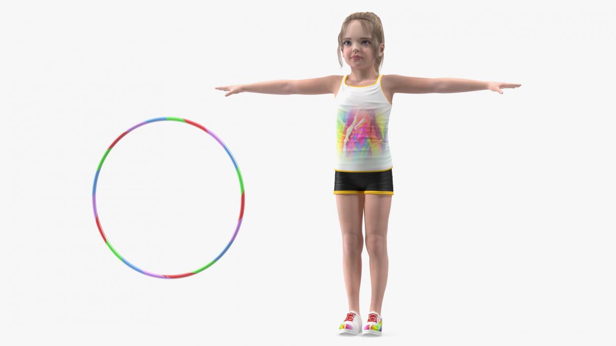 3D Sport Style Girl Child with Hoop Rigged for Cinema 4D model