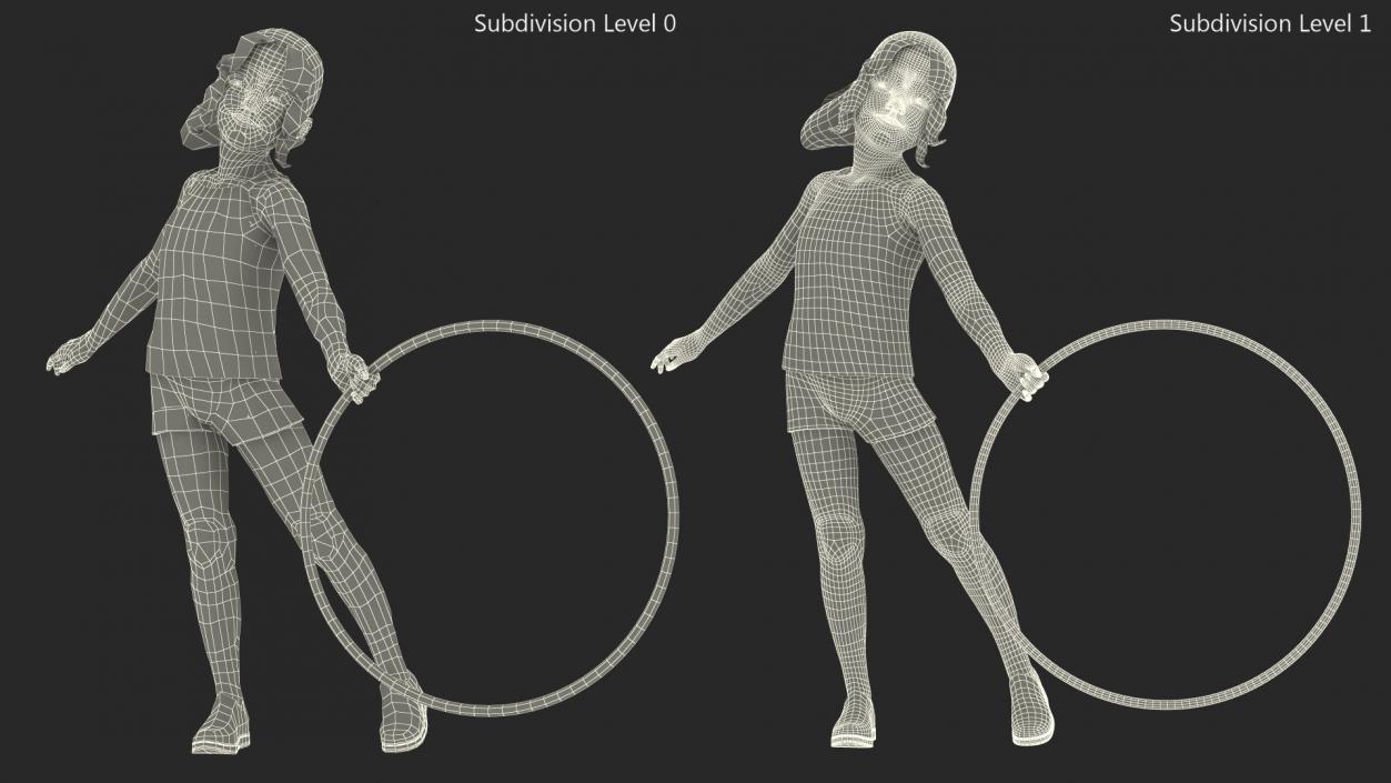 3D Sport Style Girl Child with Hoop Rigged for Cinema 4D model