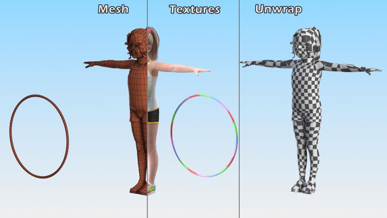 3D Sport Style Girl Child with Hoop Rigged for Maya model