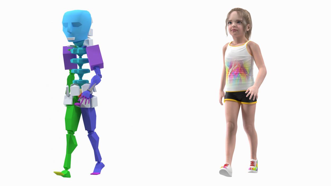 3D Sport Style Girl Child with Hoop Rigged for Maya model