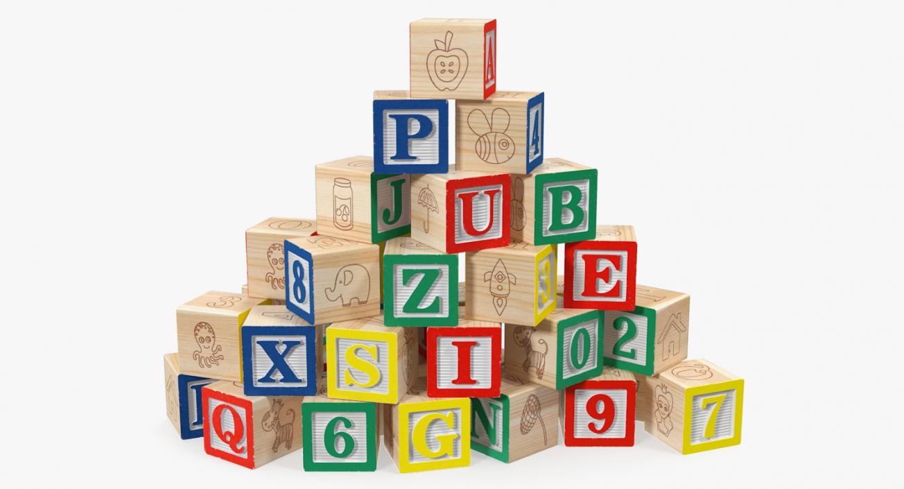 Baby Alphabet Wooden Blocks 3D