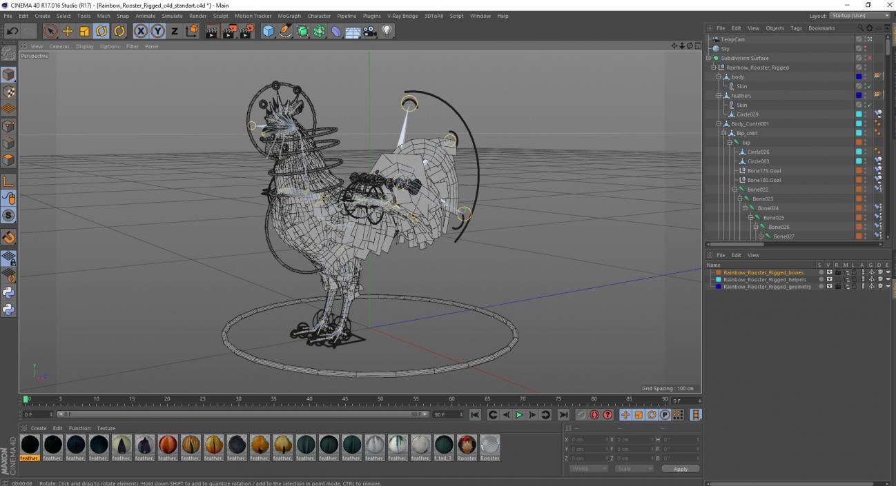 3D Rainbow Rooster Rigged for Cinema 4D