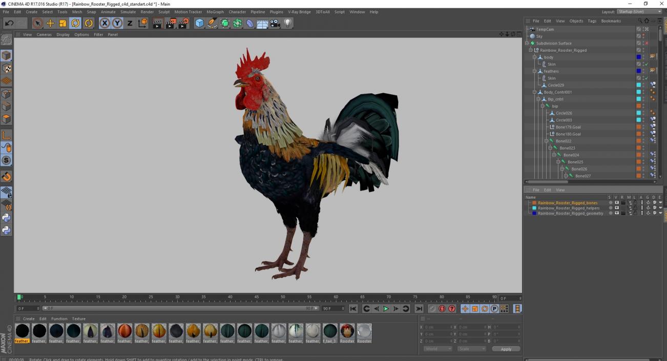 3D Rainbow Rooster Rigged for Cinema 4D