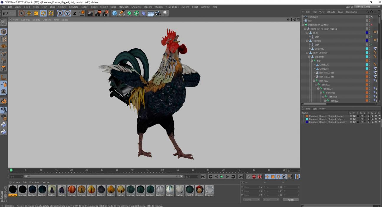 3D Rainbow Rooster Rigged for Cinema 4D