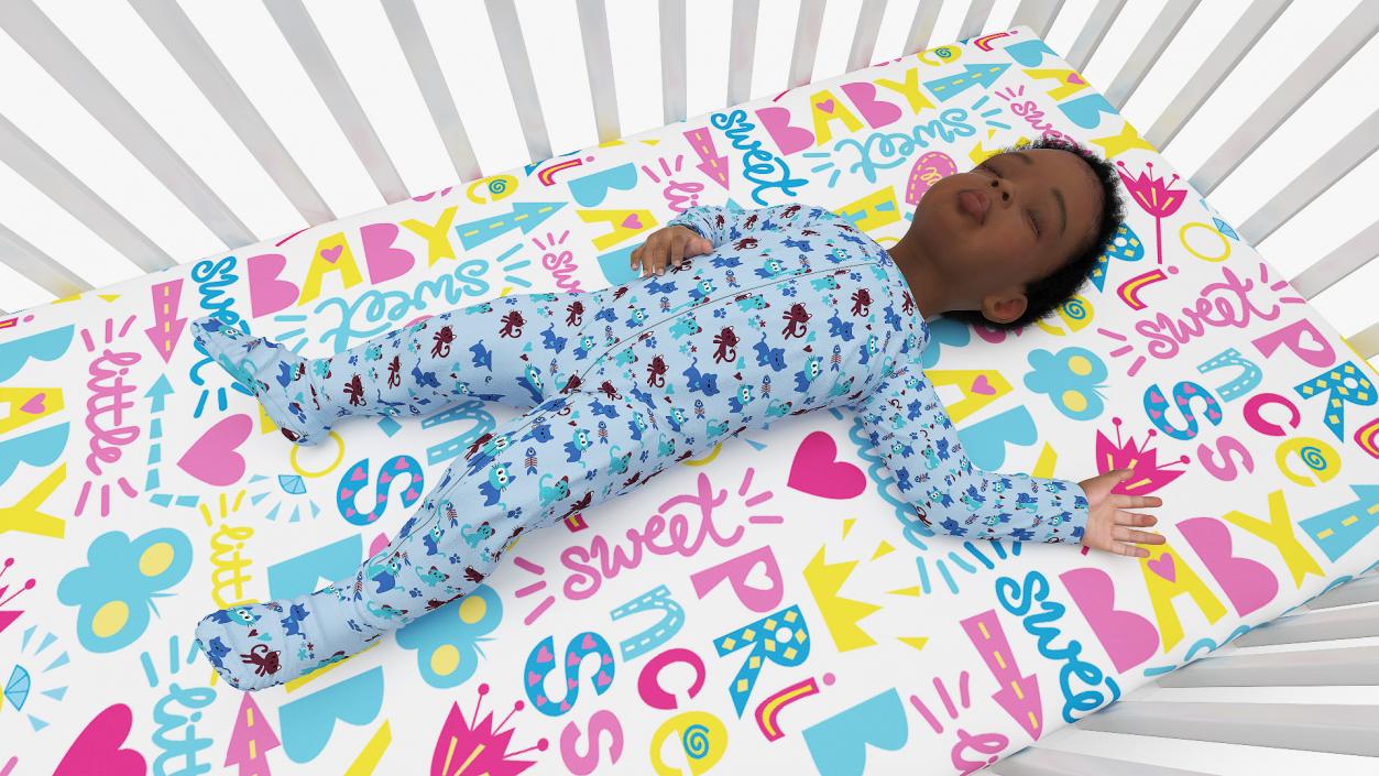 African Baby Boy in Bed Sleeping 3D