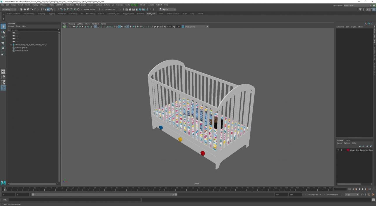 African Baby Boy in Bed Sleeping 3D