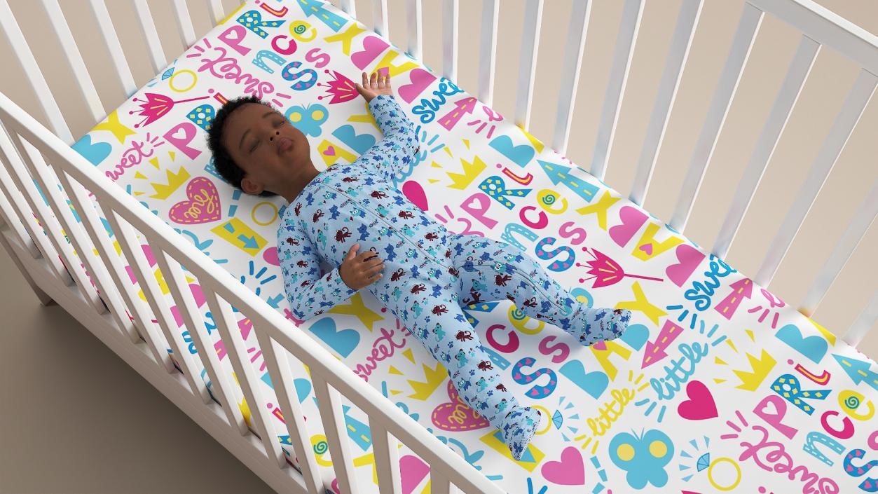 African Baby Boy in Bed Sleeping 3D