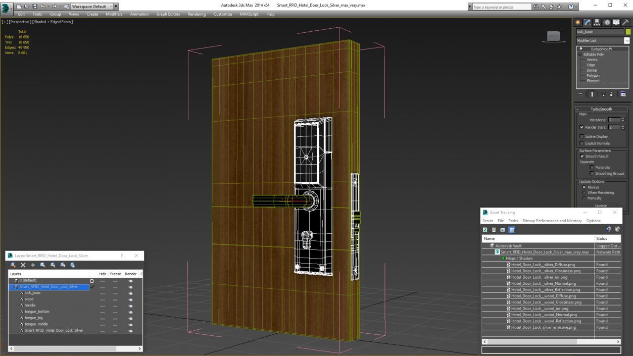 3D Smart RFID Hotel Door Lock Silver model