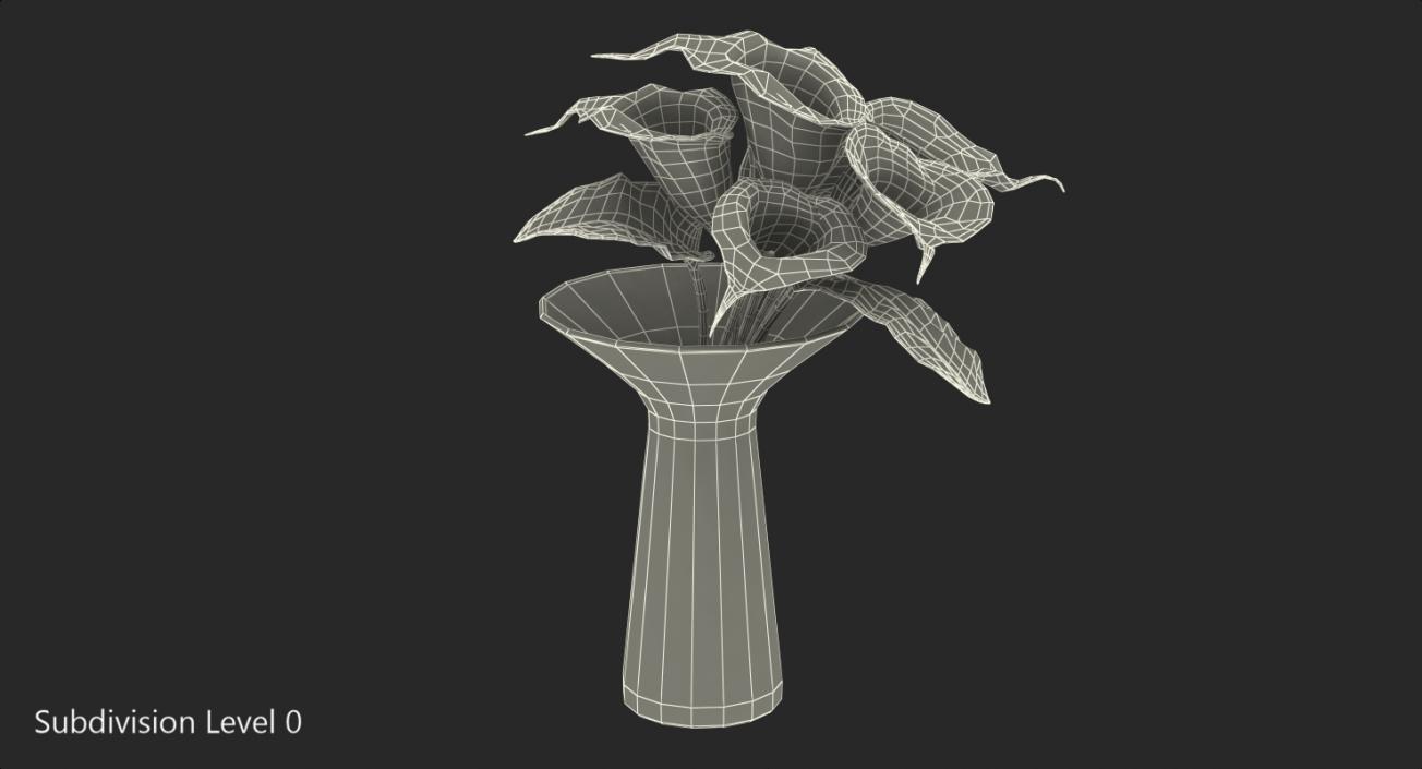 Calla Lilies Bouquet in Glass Vase 3D model