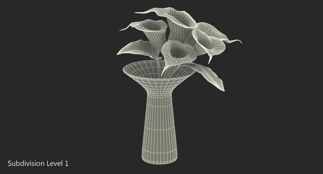 Calla Lilies Bouquet in Glass Vase 3D model