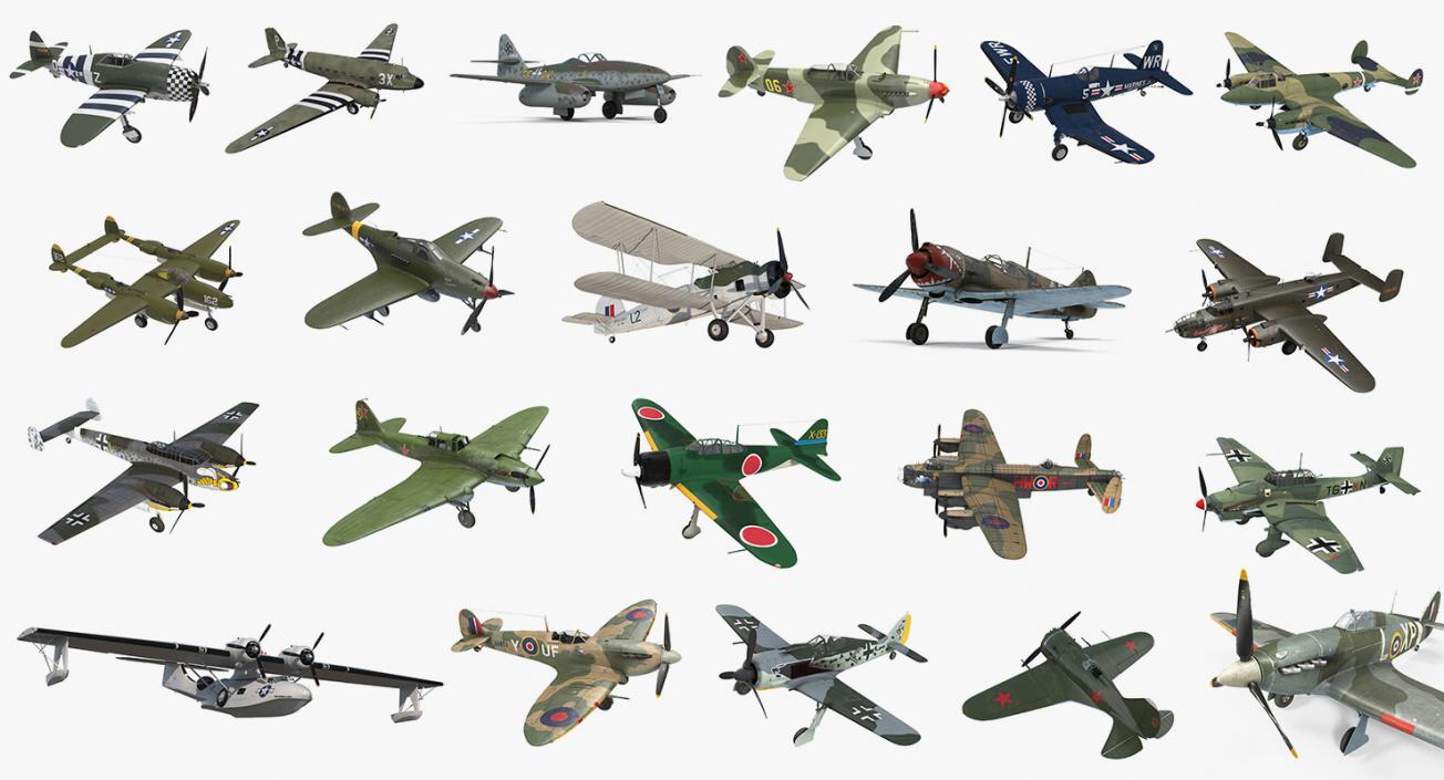 3D WWII Aircraft Big Collection model