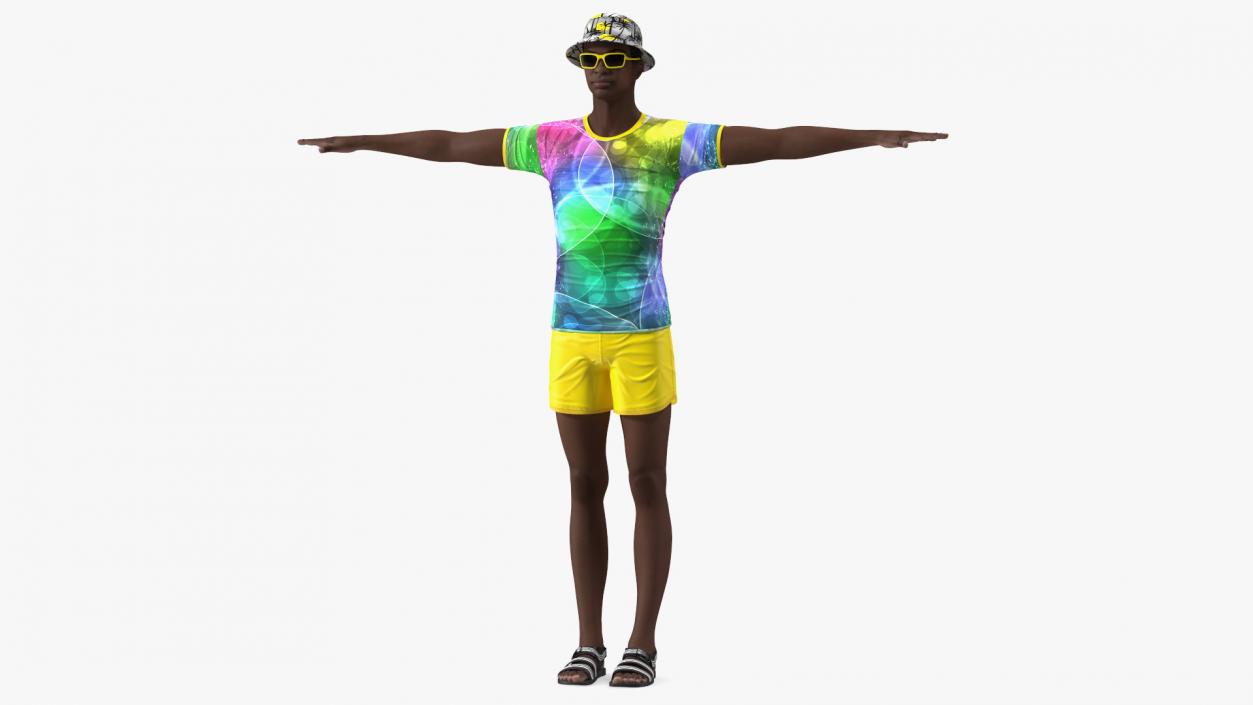 Dark Skin Teenager Beach Style T Pose 3D