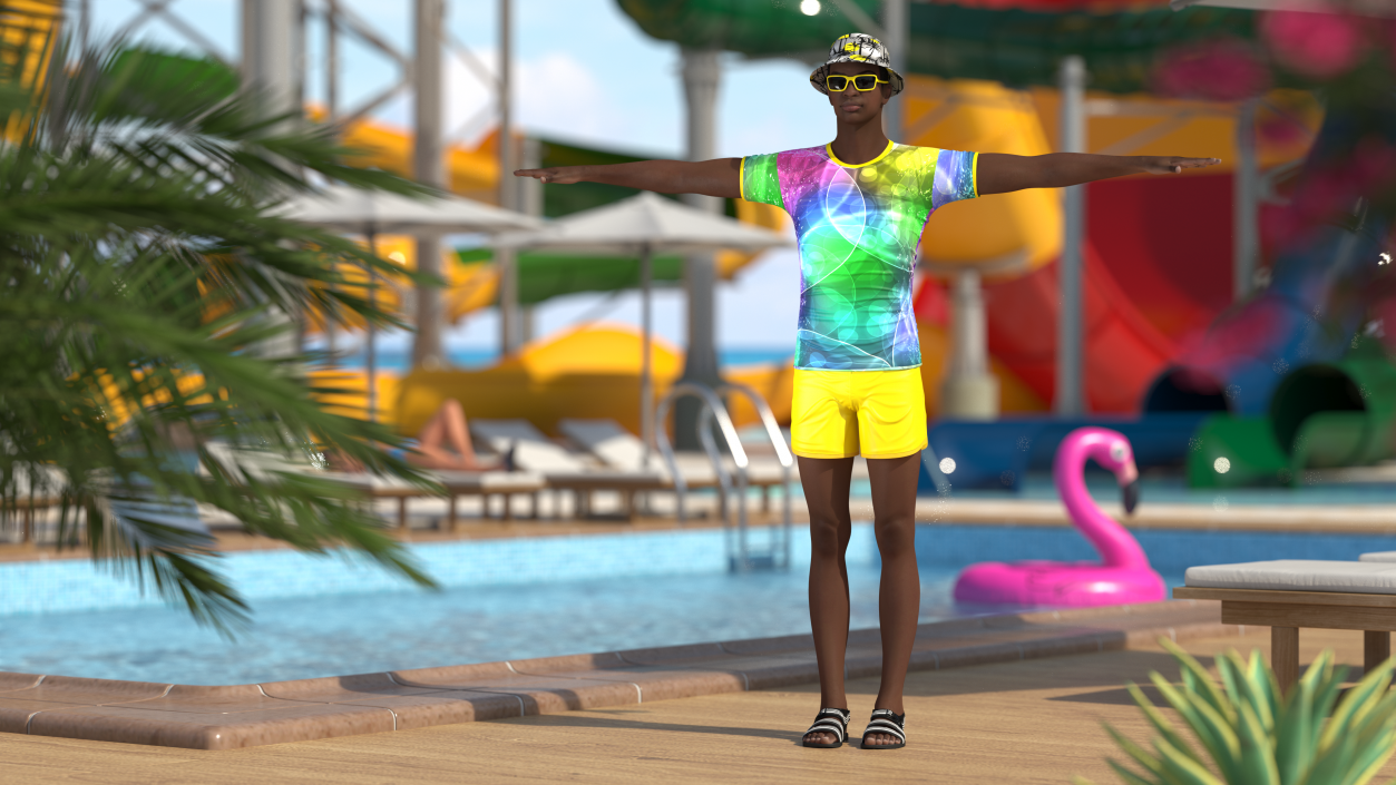 Dark Skin Teenager Beach Style T Pose 3D