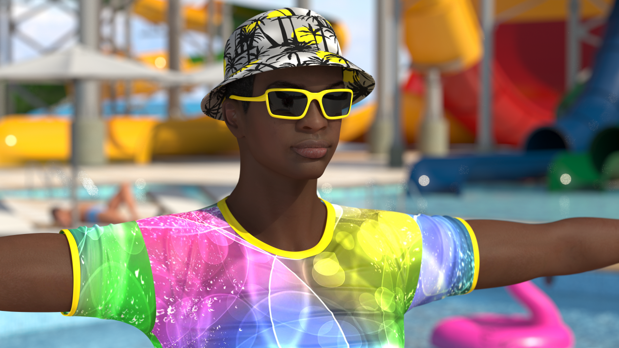 Dark Skin Teenager Beach Style T Pose 3D