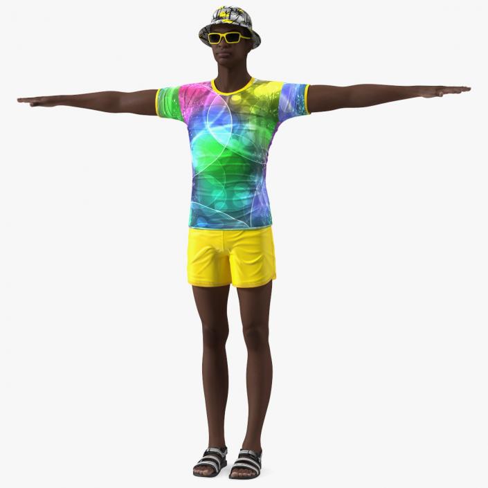 Dark Skin Teenager Beach Style T Pose 3D