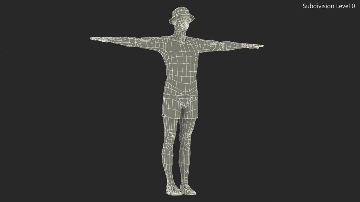 Dark Skin Teenager Beach Style T Pose 3D