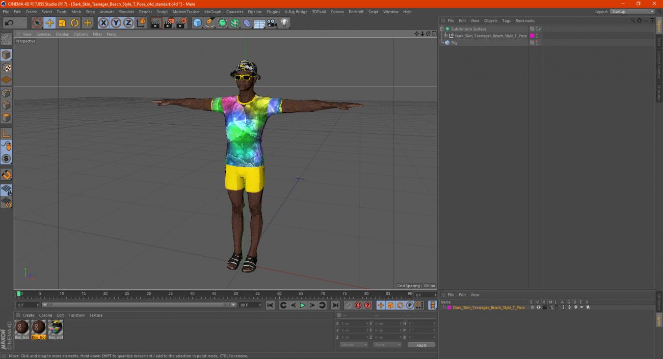 Dark Skin Teenager Beach Style T Pose 3D