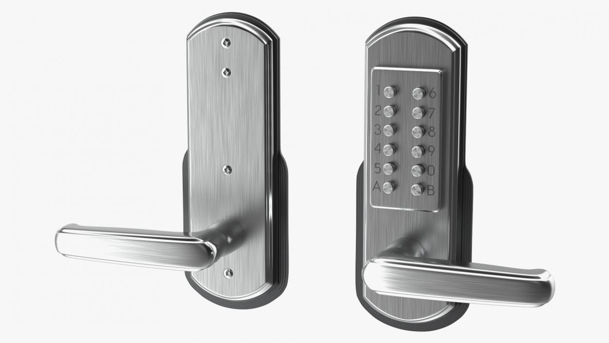 3D Push Button Door Lock Silver model