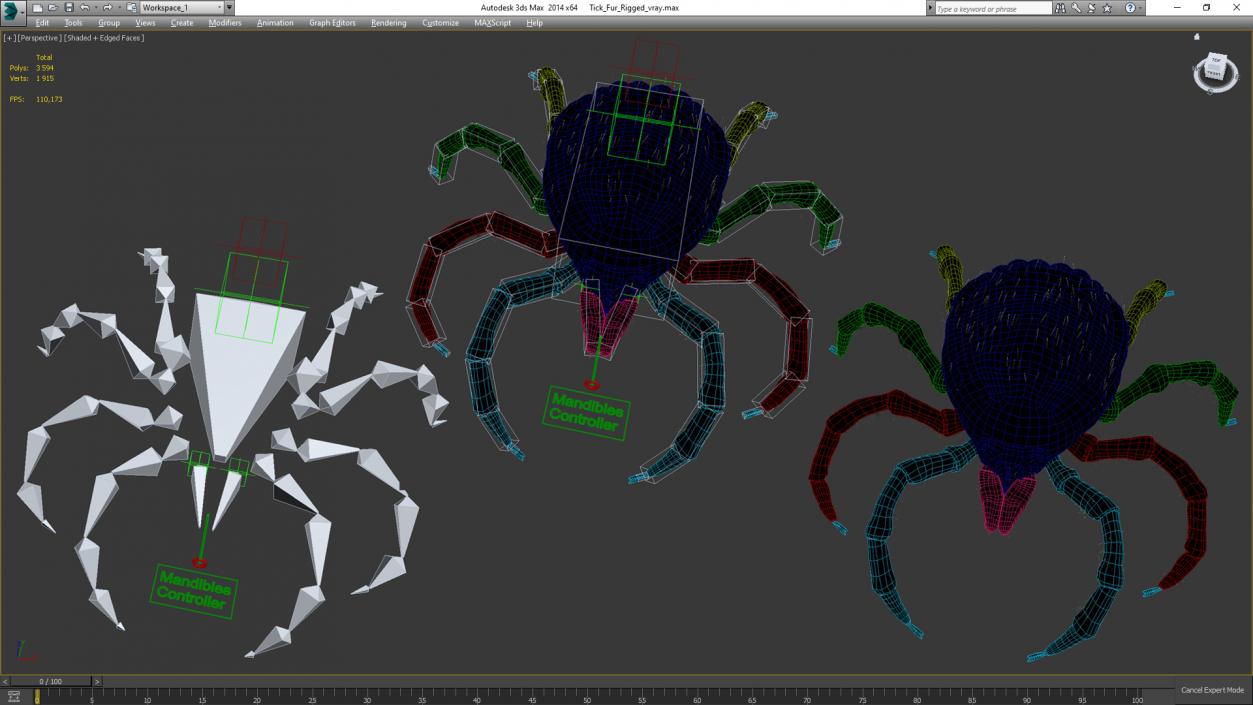 3D model Tick Fur Rigged