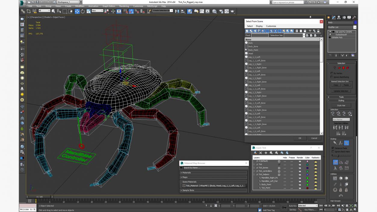 3D model Tick Fur Rigged