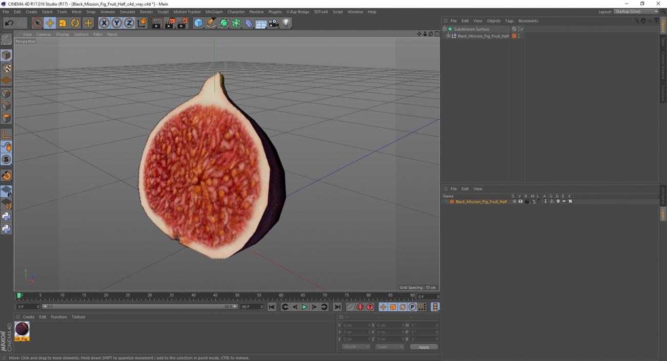 3D Black Mission Fig Fruit Half model