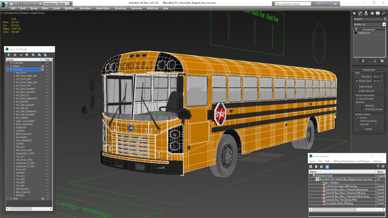 3D Blue Bird TX3 School Bus Rigged