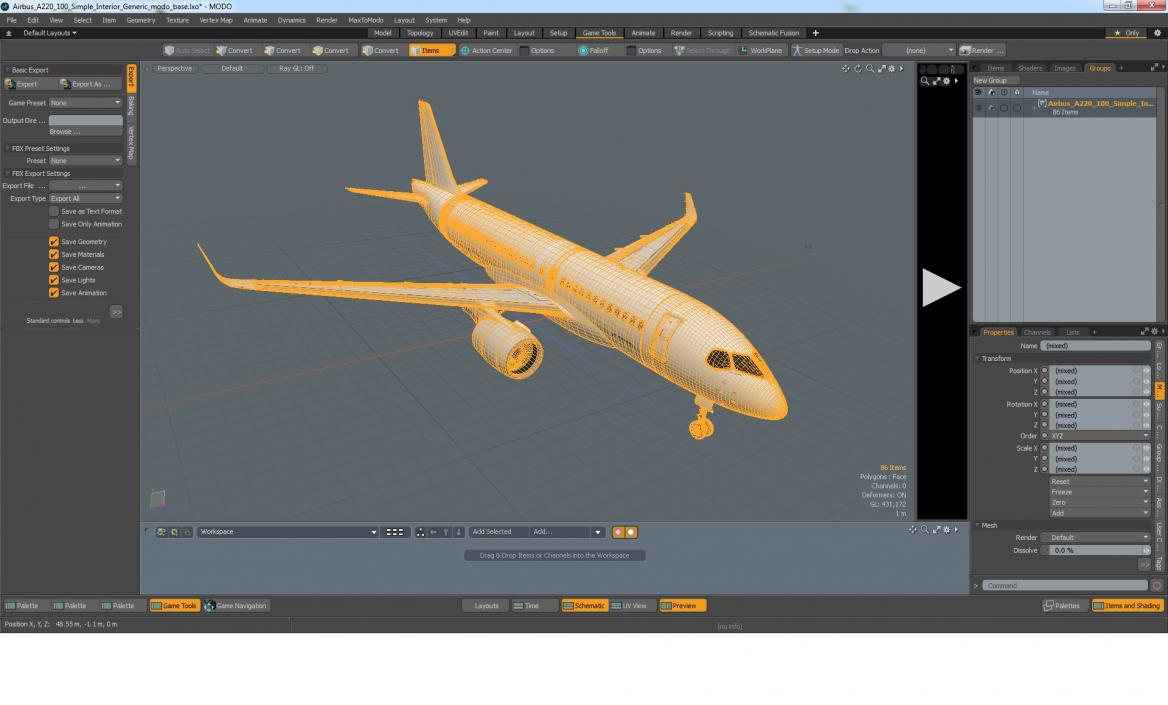 3D Airbus A220 100 Simple Interior