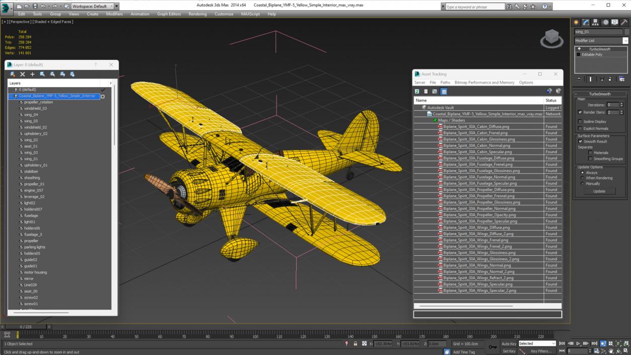 3D model Coastal Biplane YMF-5 Yellow Simple Interrior