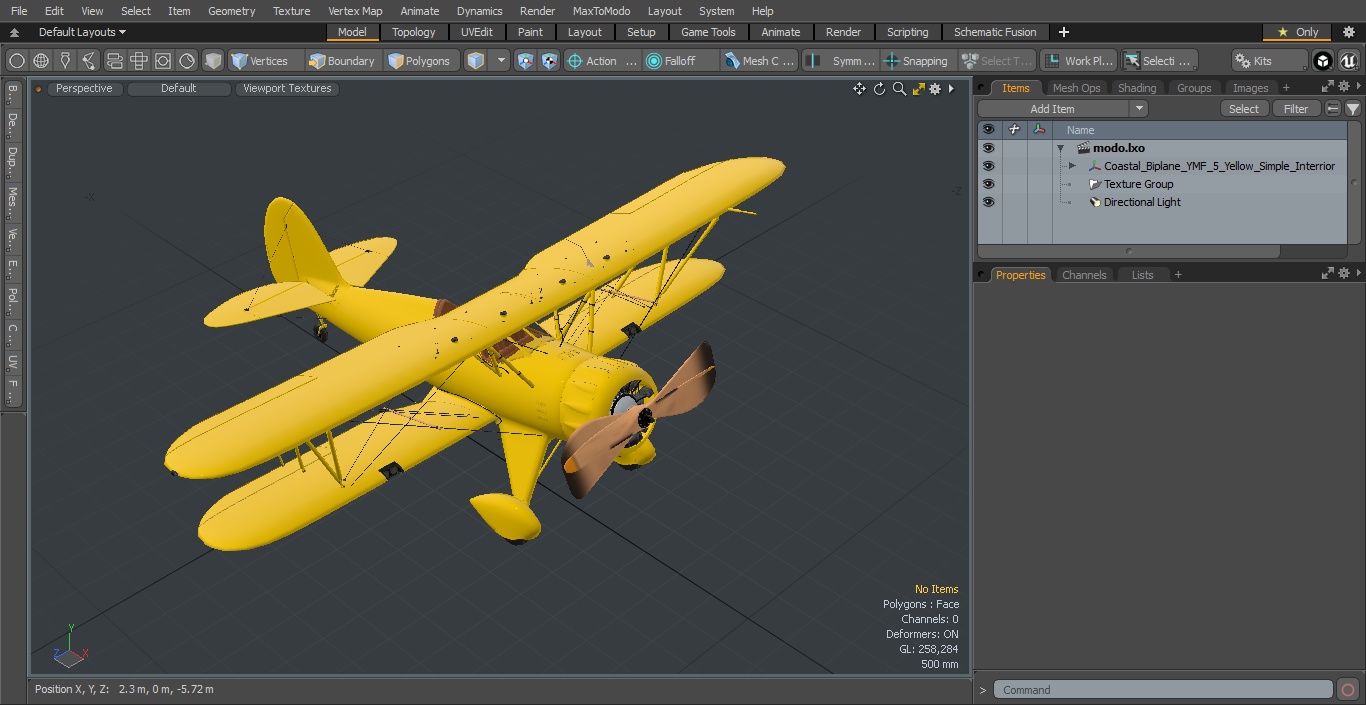 3D model Coastal Biplane YMF-5 Yellow Simple Interrior