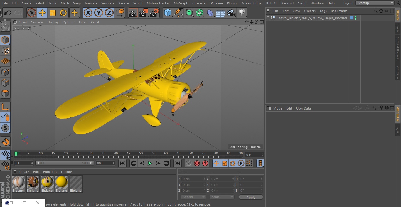 3D model Coastal Biplane YMF-5 Yellow Simple Interrior