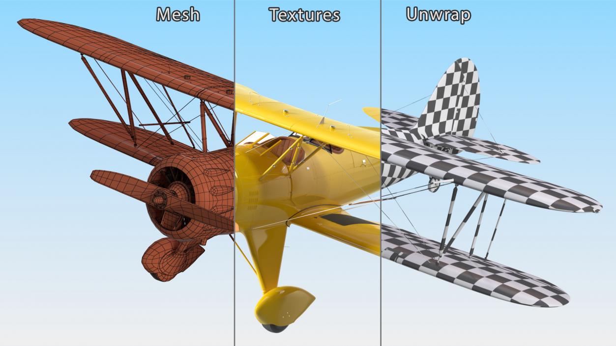 3D model Coastal Biplane YMF-5 Yellow Simple Interrior