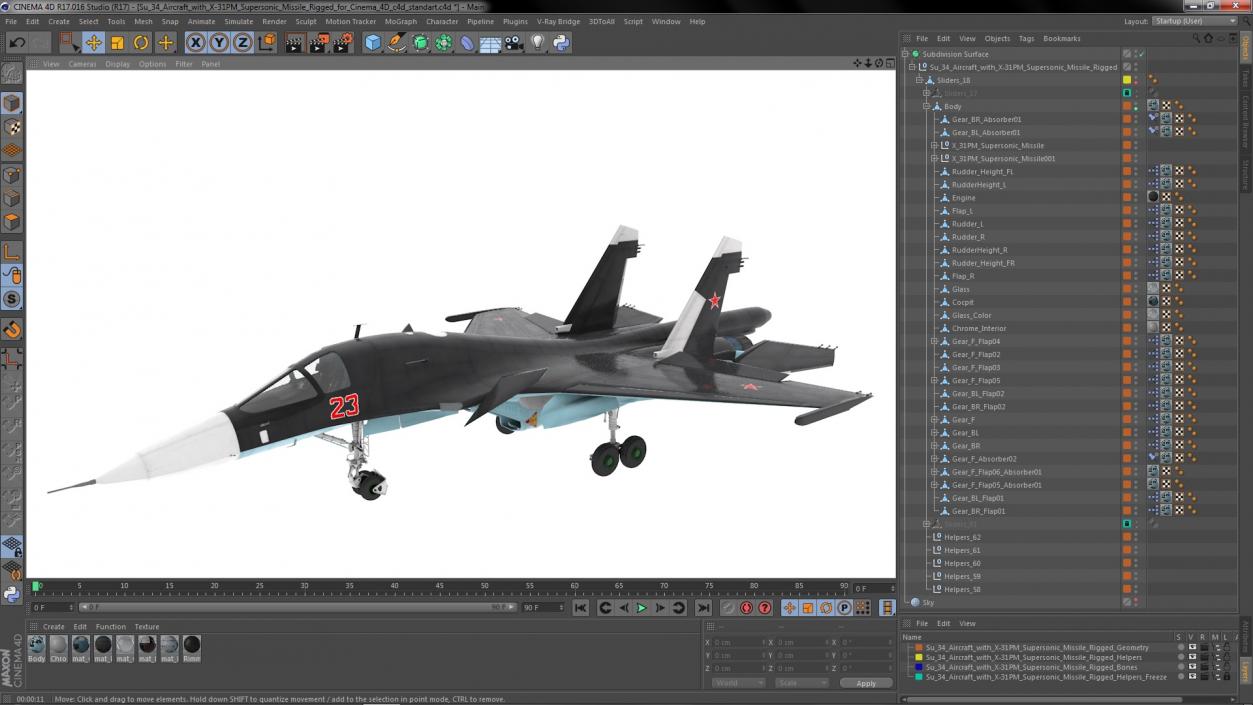 3D Su 34 Aircraft with X-31PM Supersonic Missile Rigged for Cinema 4D