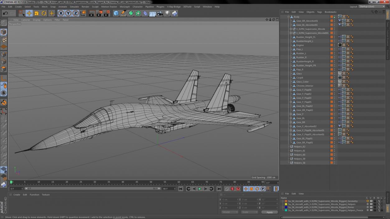 3D Su 34 Aircraft with X-31PM Supersonic Missile Rigged for Cinema 4D