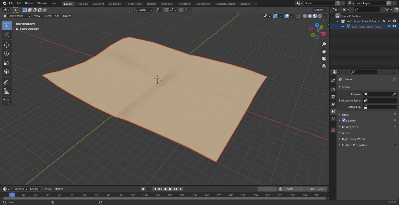 Kraft Paper Sheet Folded in Four 2 3D model