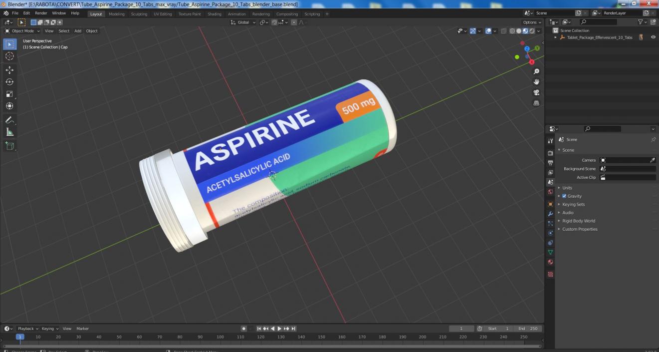 Tube Aspirine Package 10 Tabs 3D model