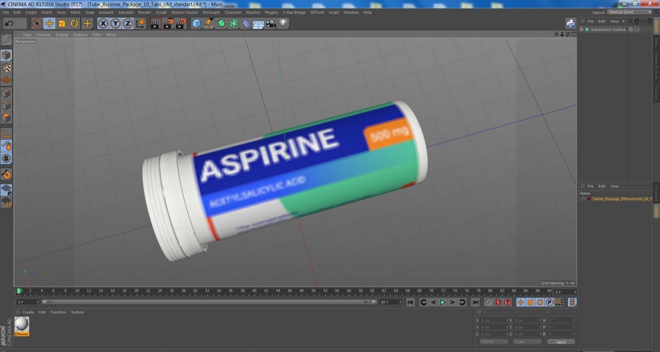 Tube Aspirine Package 10 Tabs 3D model