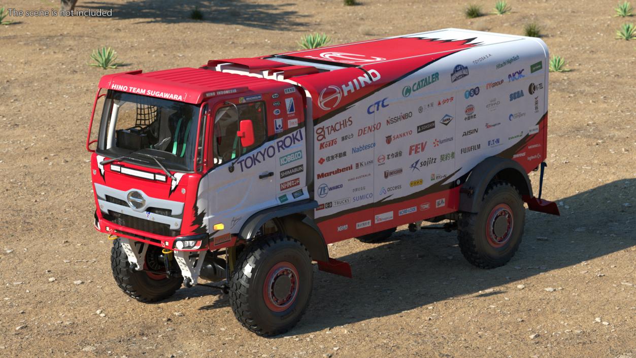 3D Dakar Truck Hino Lights On Rigged model