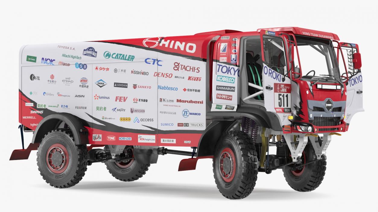 3D Dakar Truck Hino Lights On Rigged model